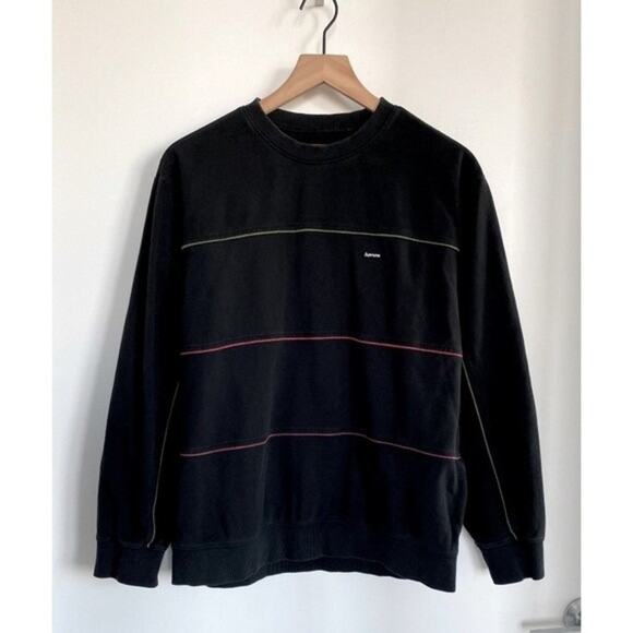Supreme Navy Pique Crewneck with Multicolor Piping Size M - Picture 9 of 11